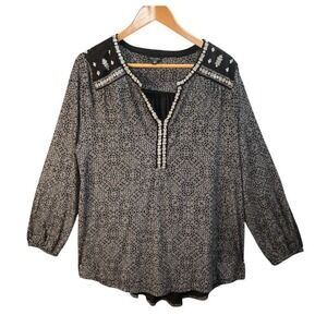 Lucky Brand Peasant Blouse Womens 2X Embroidered Boho Hippie Relaxed Fit